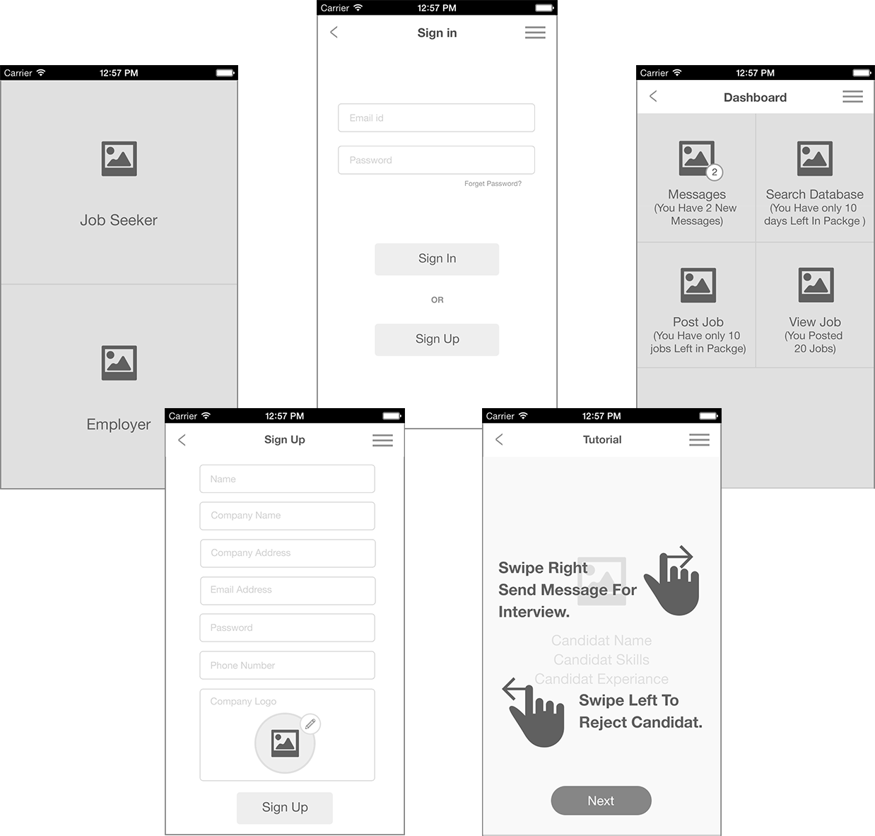 Swipehire Wireframe